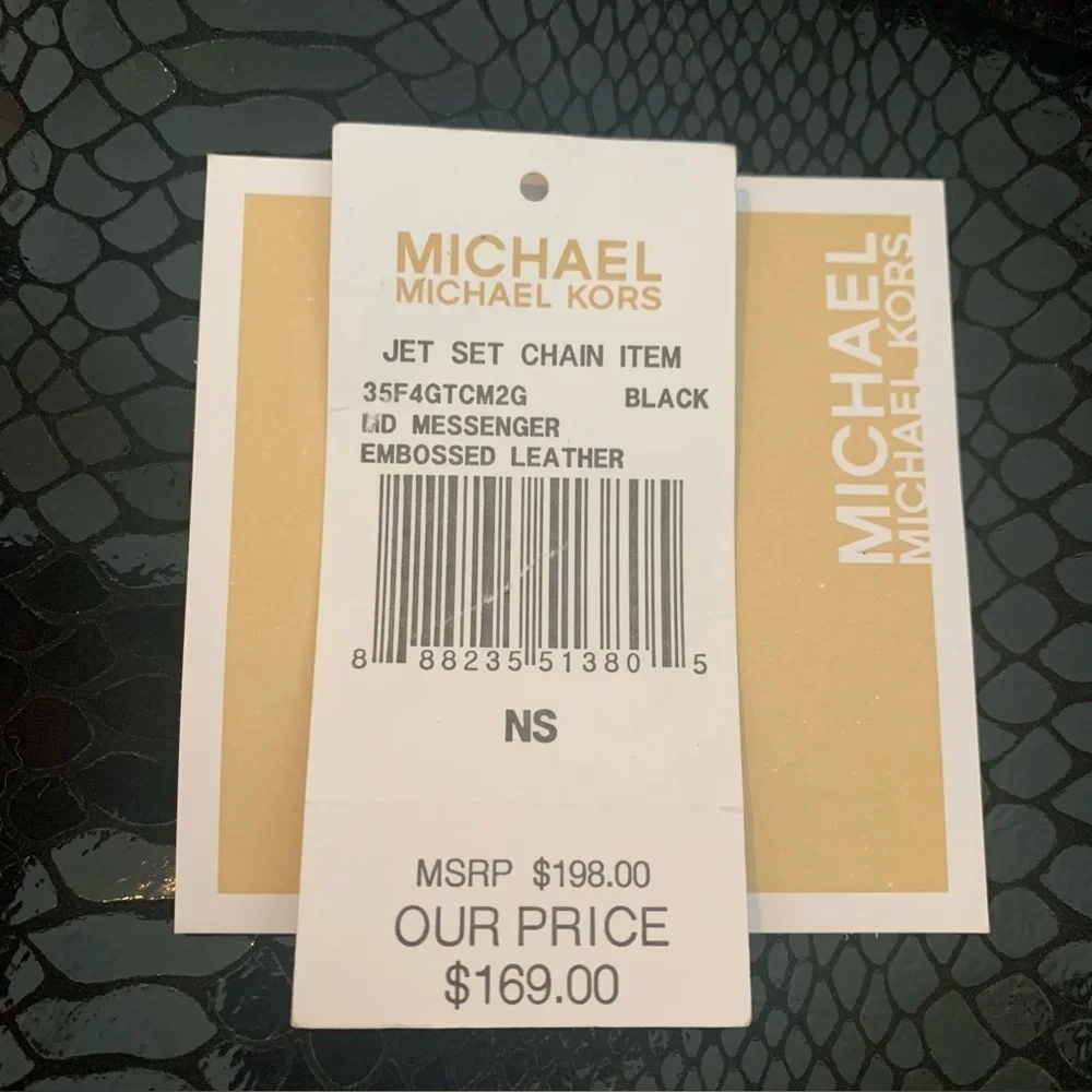 Michael Kors Jet Set Chain Black Messenger Embossed Leather 35F4GTCM2G Brand New